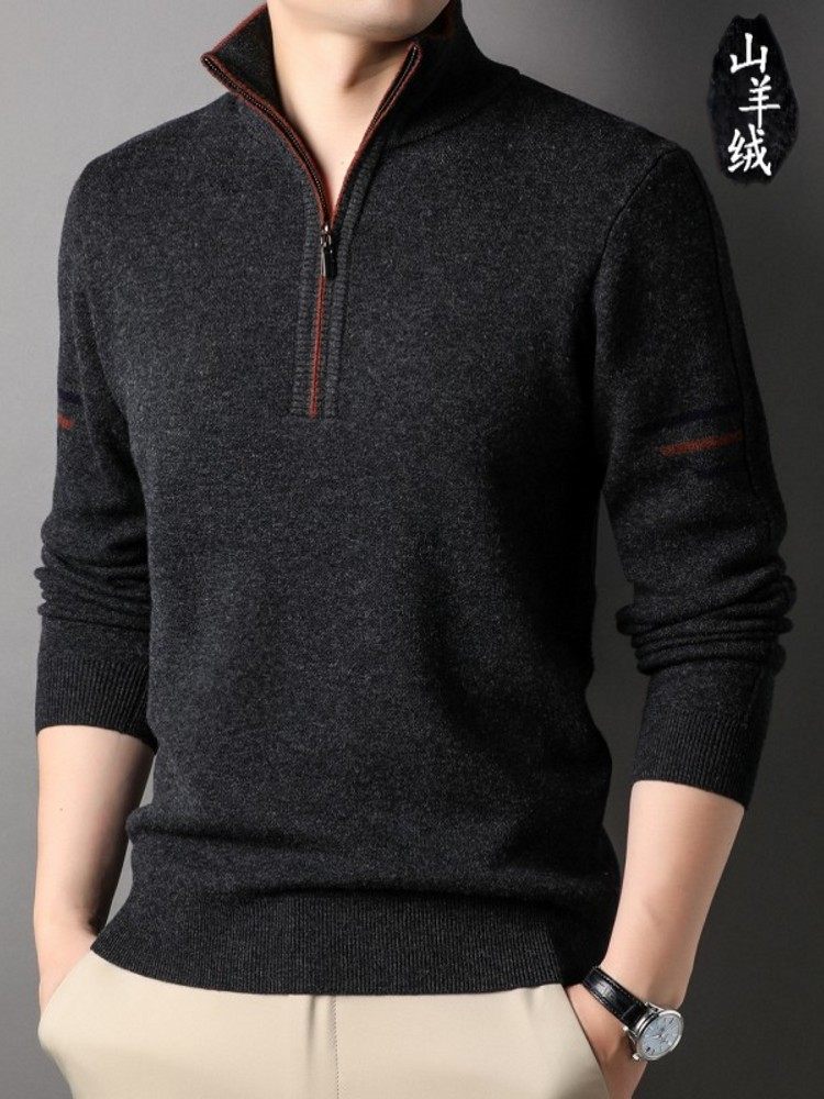 ORDOS 남성용 100% 캐시미어 스웨터 하프 지퍼 라운드 터틀넥 두꺼운 스웨터 베이스 따뜻한 모직 스웨터