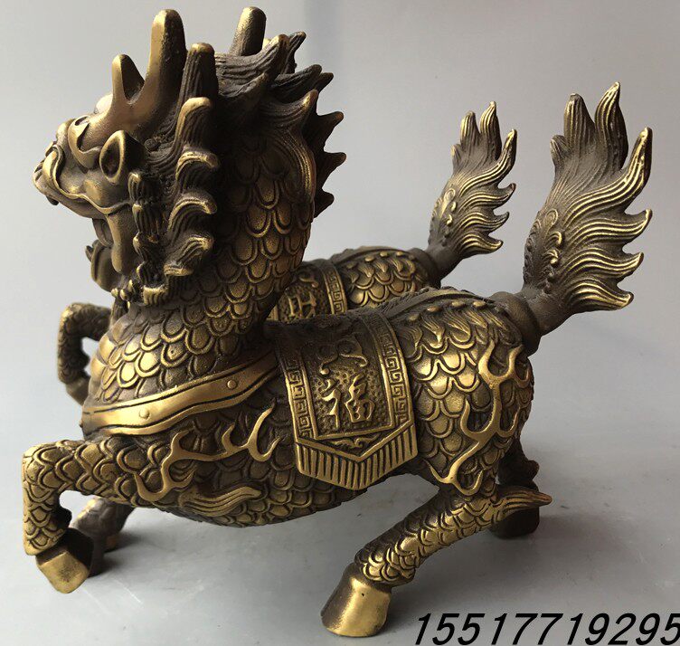 古玩铜器收藏仿古黄铜摆件家居装饰工艺品瑞兽麒麟一对