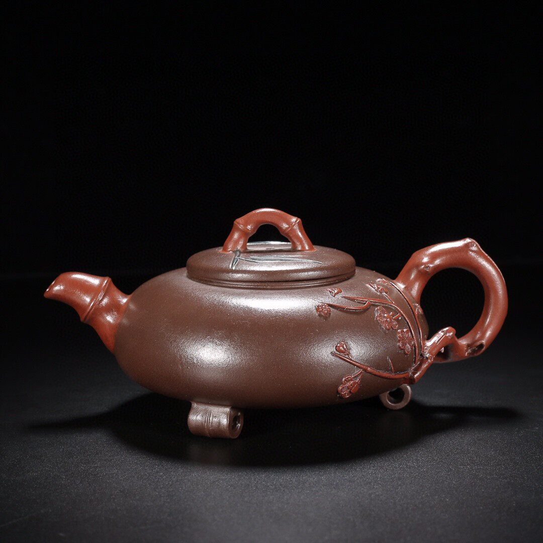 古玩旧藏宜兴正品紫砂壶纯手工汪寅仙名家岁寒三龙紫泥梅花大容量
