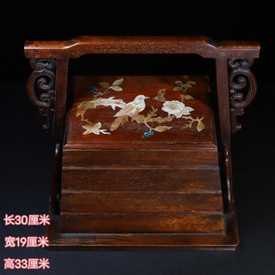 古玩木器老货怀旧收藏民俗老物件花梨木镶彩贝梯形多层老式手提盒