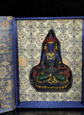 古董文玩描彩鎏金长寿佛地藏王菩萨琉璃佛供台供桌摆件复古带盒