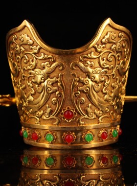 摆件纯手工制作雕刻鎏金宝石