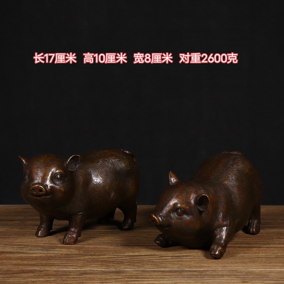 古玩杂项收藏仿古铜器铜猪一对猪生肖猪摆件家居装饰品
