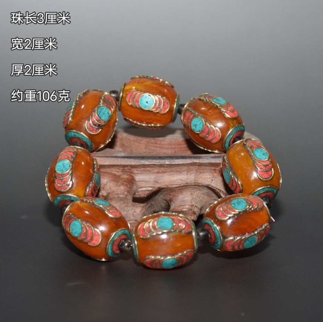 藏风个性尼泊尔手工珠子六字真言仿蜜蜡珠绿松石佛珠手环菩提子