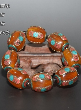 藏风个性尼泊尔手工珠子六字真言仿蜜蜡珠绿松石佛珠手环菩提子