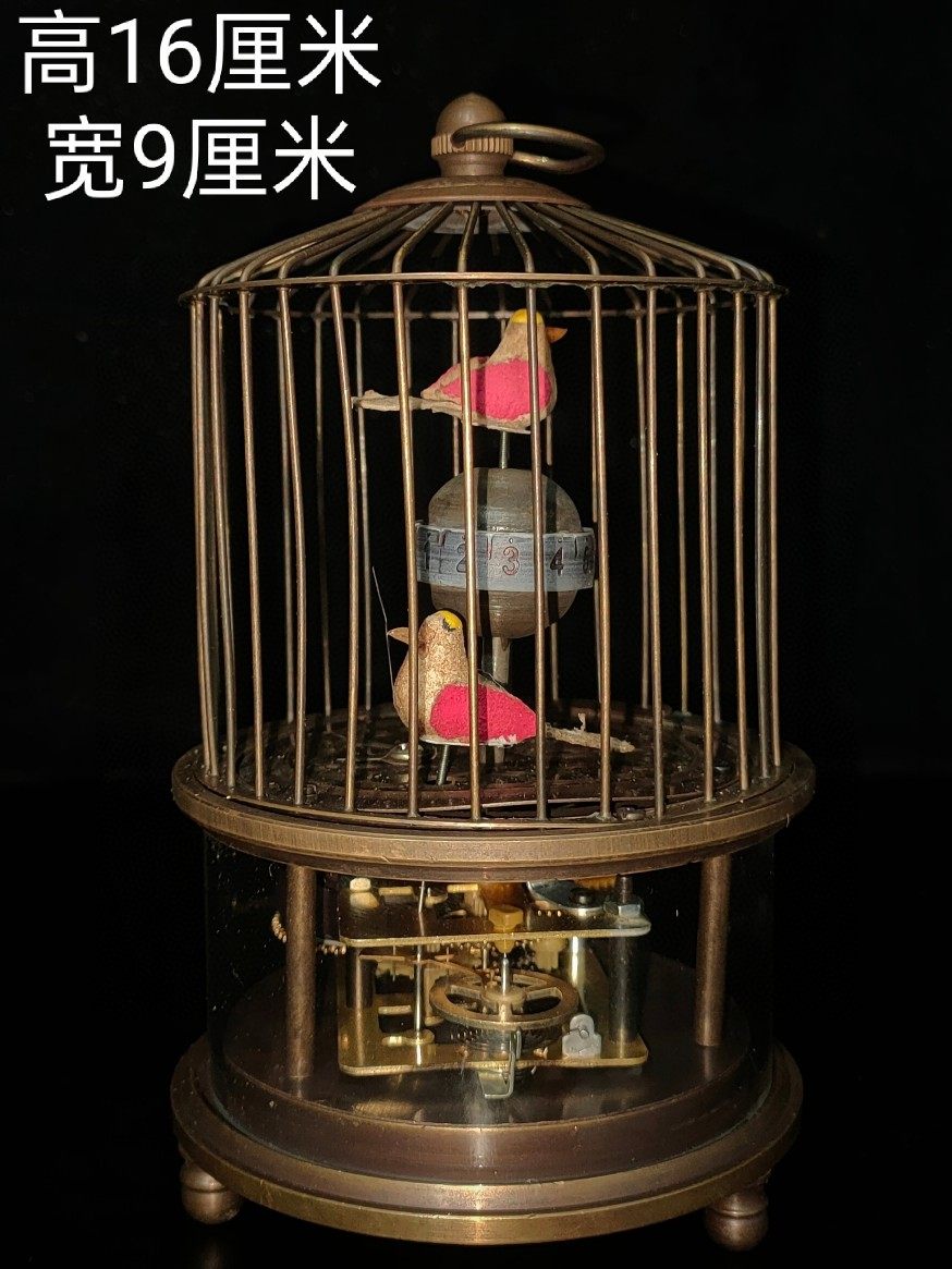 古玩杂项收藏仿古做旧机械全铜鸟笼子铜古式上弦复古钟表