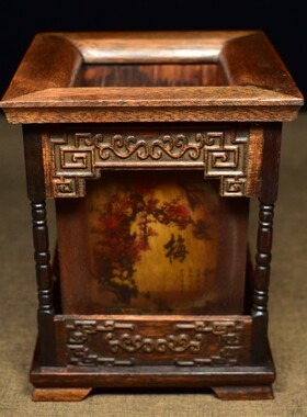 古玩古董杂项木器 老红酸枝木四大美女笔筒摆件文房用品收藏