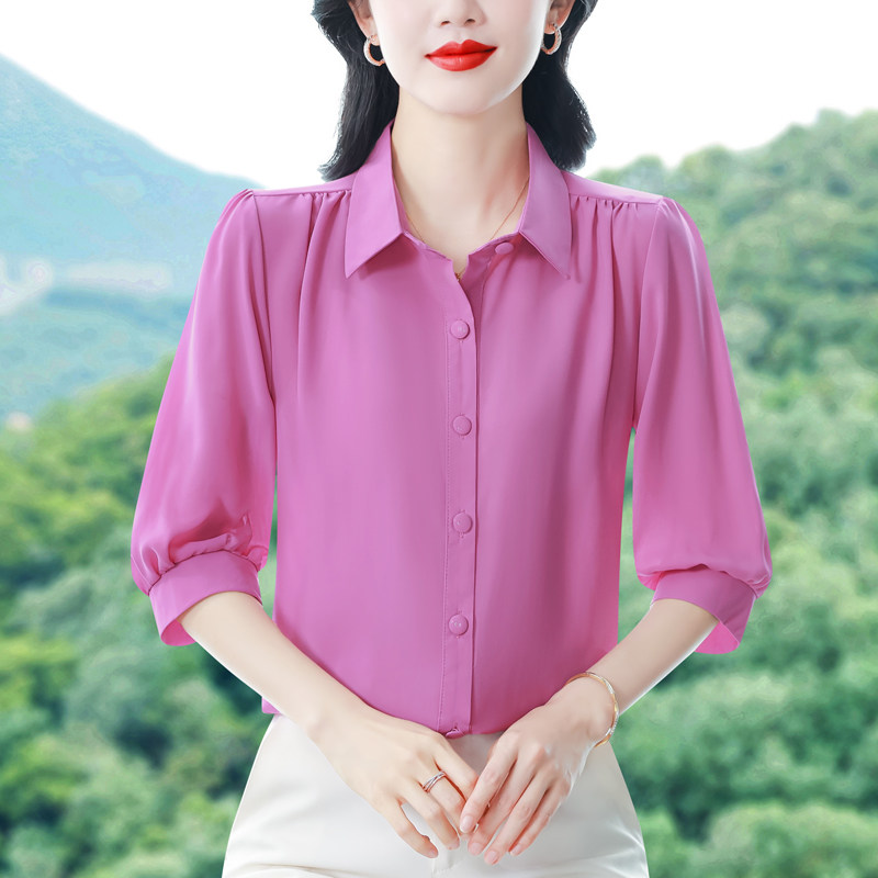 衬衫女士夏季2026新款洋气七分袖雪纺上衣时尚气质妈妈装衬衣小衫