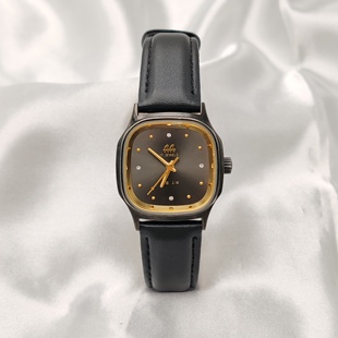 90年代品牌上海AA牌黑盘手动上弦机械经典怀旧复古休闲牛皮男女表