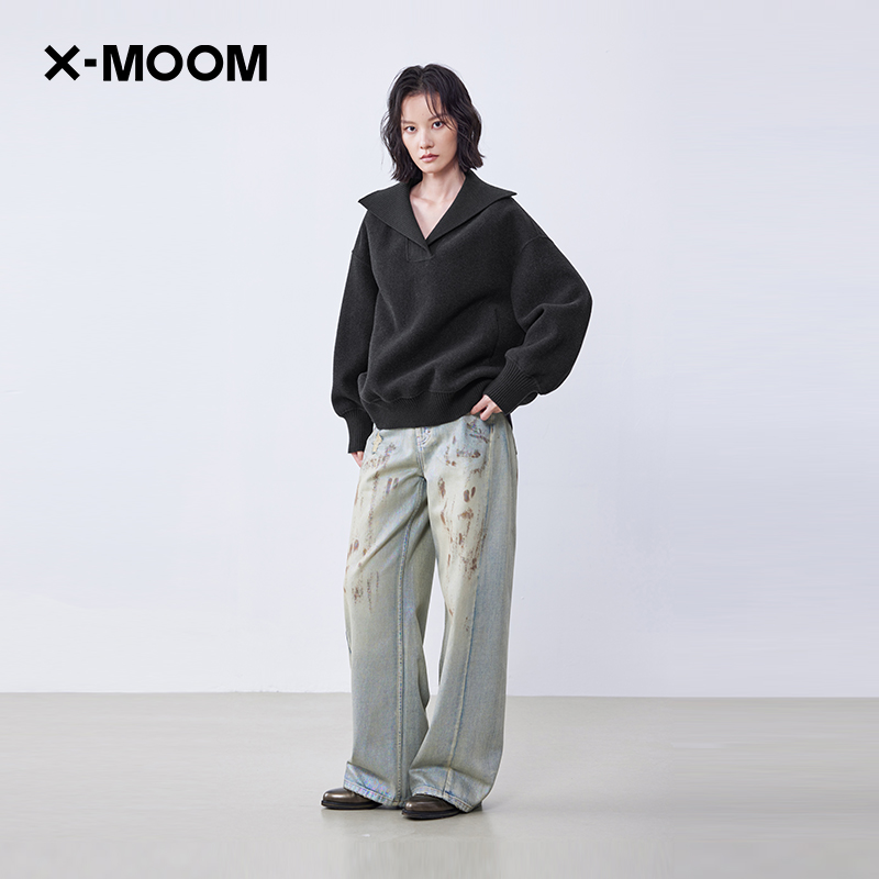 大翻领宽克夫羊绒上衣