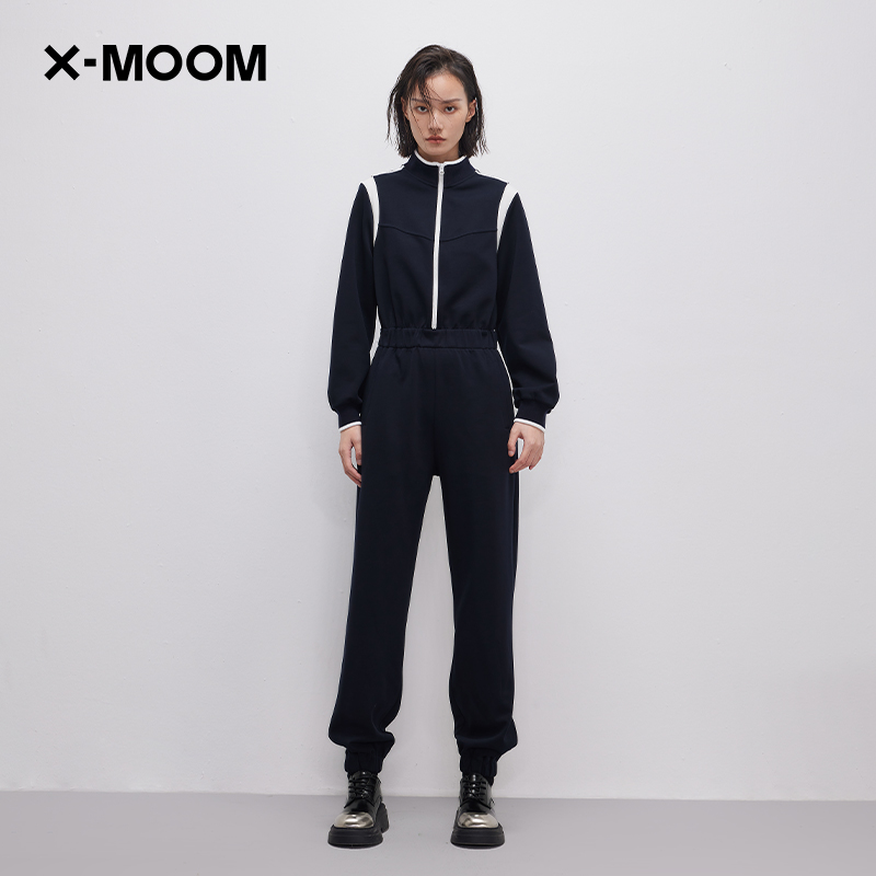 【商场同款】X--MOOM春秋新款撞色运动风针织长袖连体长裤女