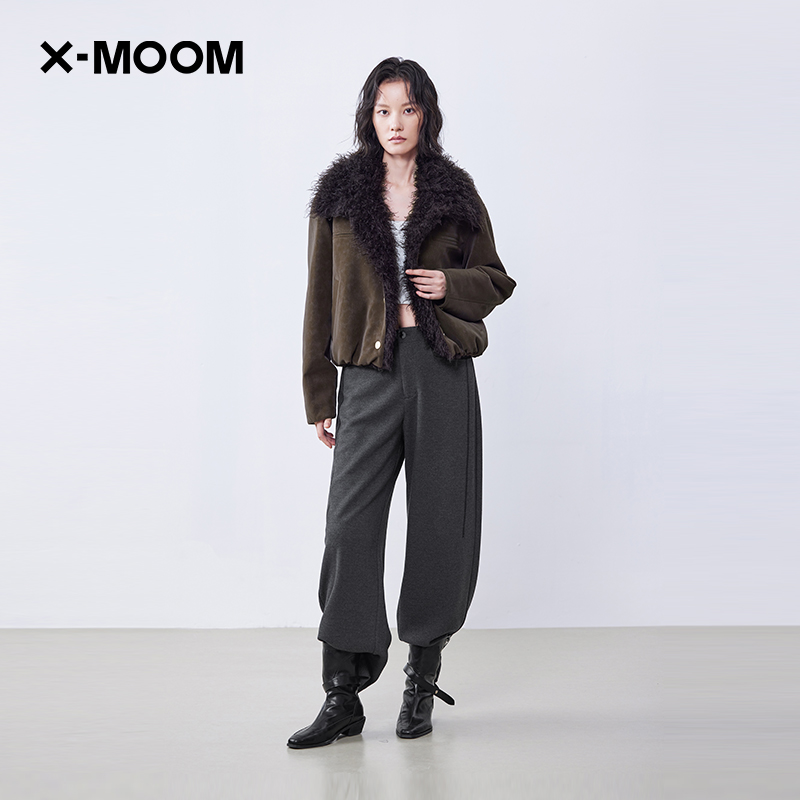 裂纹磨砂PU环保皮草短外套