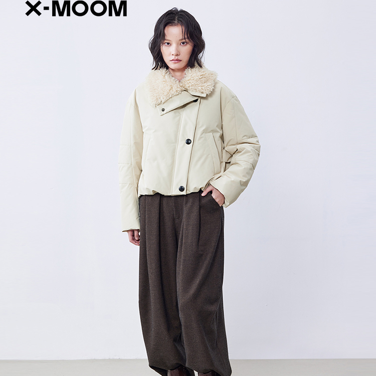 撞色扣环保皮草短款羽绒服