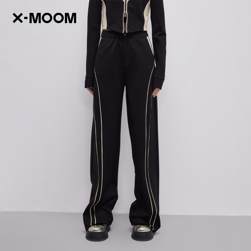 X-MOOM撞色弧形夹条中直筒运动裤