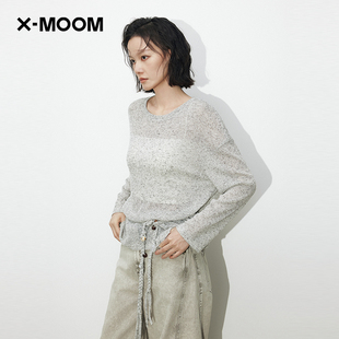 【商场同款】X--MOOM2026春季新款编织腰带微透宽松针织套头衫