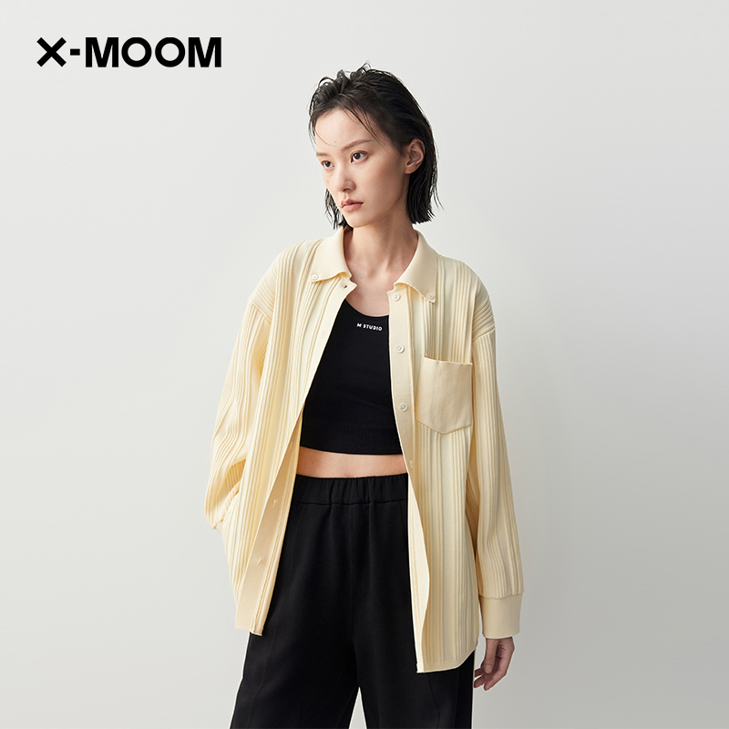 X--MOOM坑条口袋装饰长袖针织衫