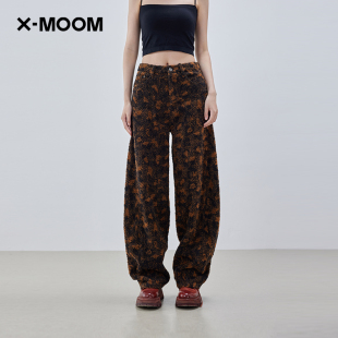 商场同款 高级感仿皮草宽松直筒休闲牛仔裤 新款 女 MOOM冬季