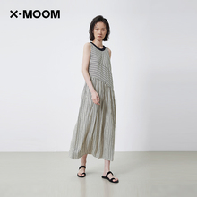 【商场同款】X--MOOM2025夏季新款条纹印花撞色圆领无袖连衣裙女