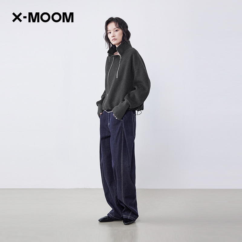 冬季新款双开拉链羊毛呢外套