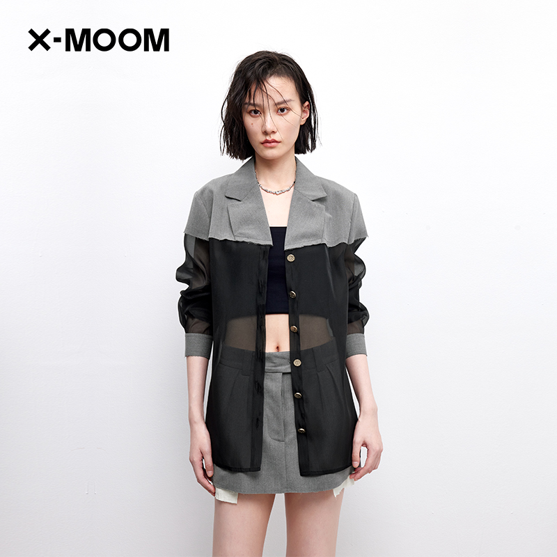 X--MOOM欧根纱宽肩西装外套