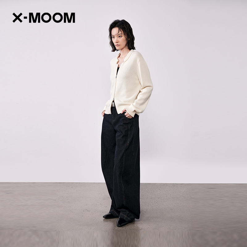 贝壳领羊毛混纺拉链开衫