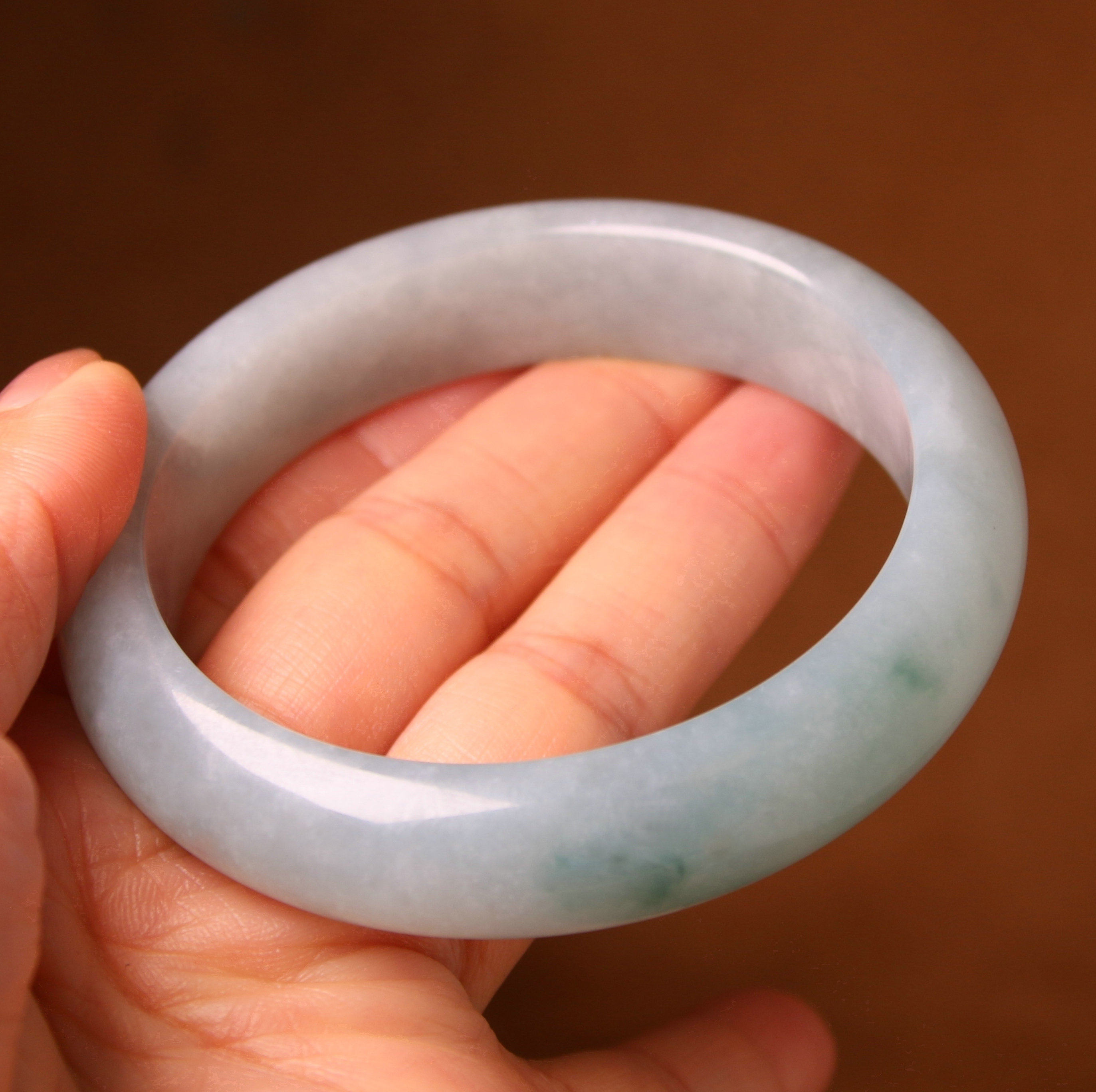 璞玉轩 天然缅甸翡翠a货青白底飘兰花平安玉镯子女经典翡翠玉手镯