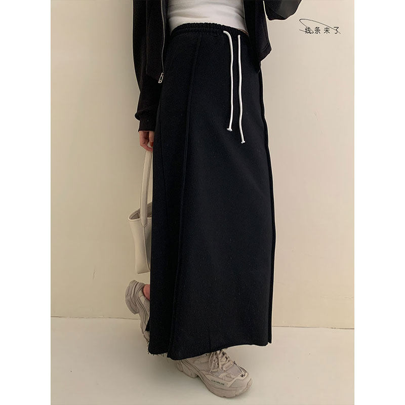黑色半身裙秋冬款今年流行长款a字半裙女灰色显瘦高腰半身长裙