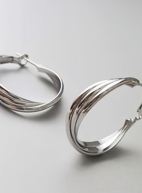 榴莲银饰 DURIAN 通体S925银大耳圈耳扣简约百搭多层线条耳环女