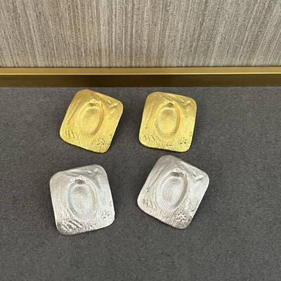 大耳钉ABOAB耳饰S925纯银镀铑金抽象极简手工指纹肌理方片形耳环