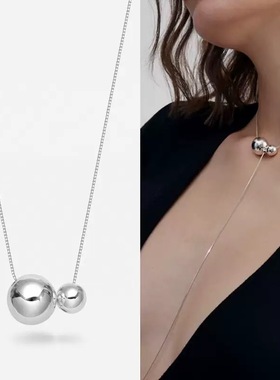 LOUVE同款925纯银星球系列光面珠双子星项链多种戴法锁骨链毛衣链