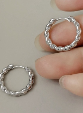 榴莲银饰 DURIAN 通体S925银麻花耳扣耳饰实心日常百搭小耳圈耳环
