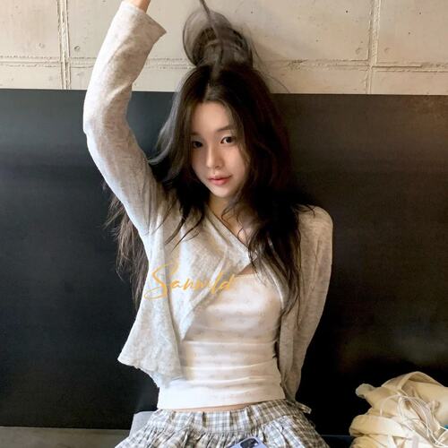 sanwild法式纯欲短针织开衫女秋季新款休闲修身奶糯碎花吊带背心