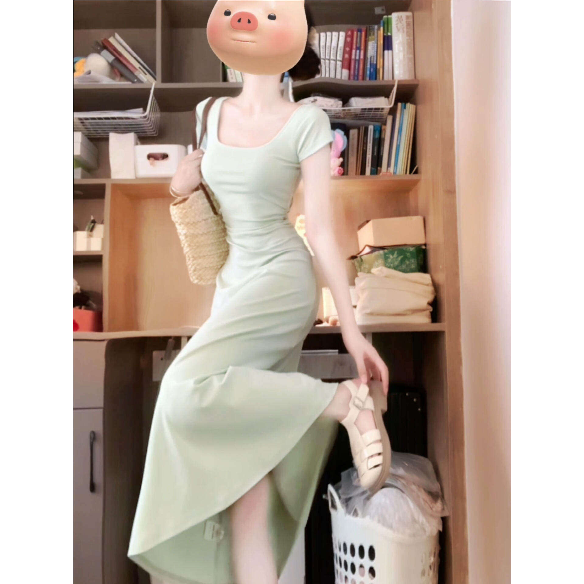 紫色掐腰连衣裙女夏2026新款绝美修身包臀裙多巴胺收腰显瘦长裙子