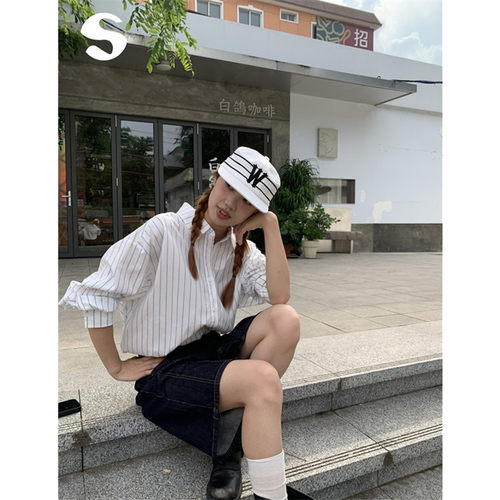 韩系宽松简约休闲百搭条纹衬衣