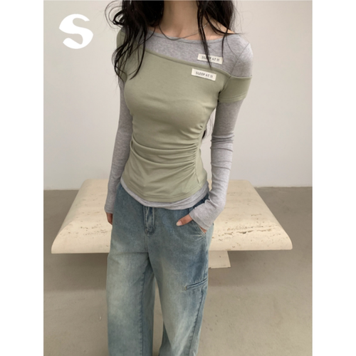 莱赛尔羊毛假两件长袖打底衫上衣