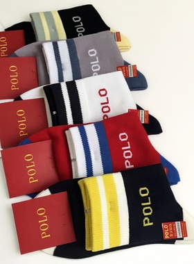 新品POLO袜子女秋冬厚纯棉字母运动宽口无骨防臭休闲中筒短袜1777