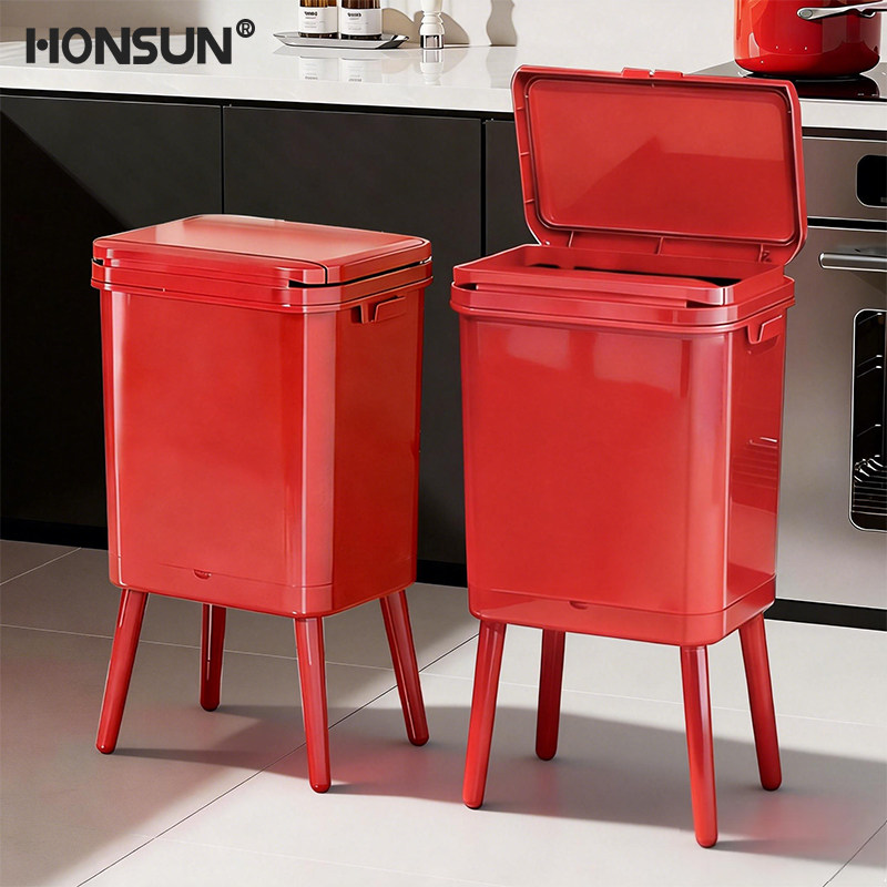 厨房垃圾桶家用2026新款高颜值带盖大号大容量免弯腰高脚轻奢高档