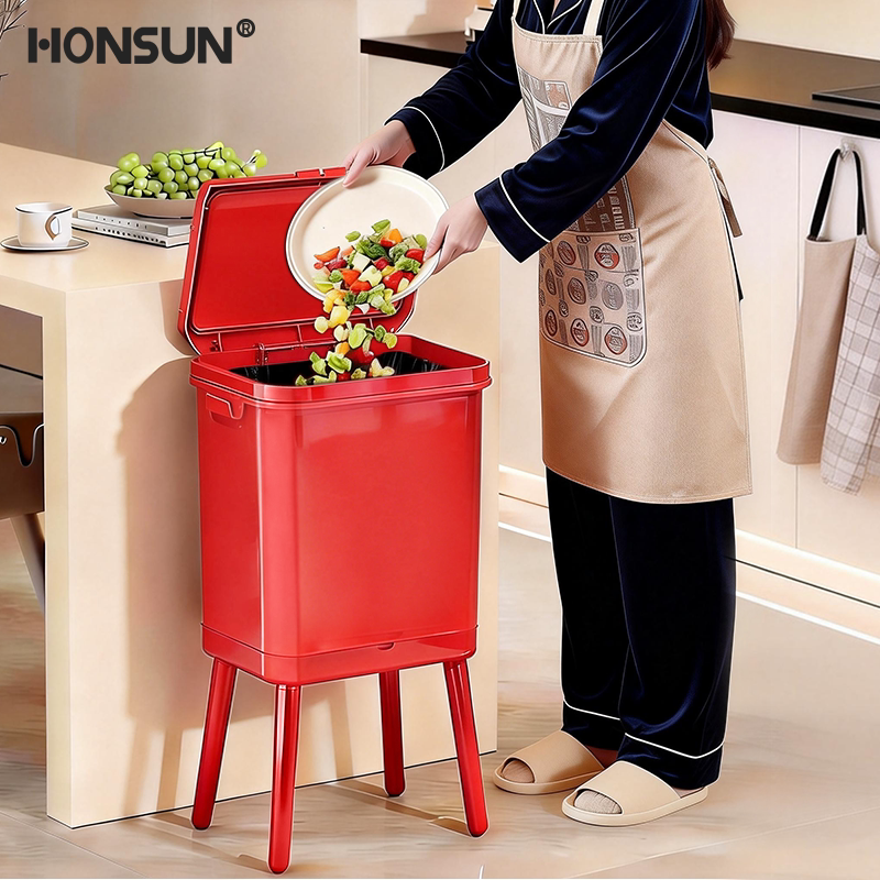 厨房垃圾桶家用2026新款高颜值带盖大号大容量免弯腰高脚轻奢高档