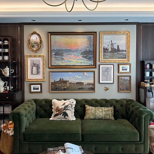 艺术组合挂画壁画 饰画法式 莫奈塞纳河日落美术复古小众客厅欧式 装