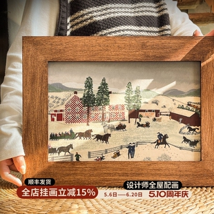 摩西奶奶乔迁送礼氛围搭配原木中古风装饰画法式复古客厅民宿挂画