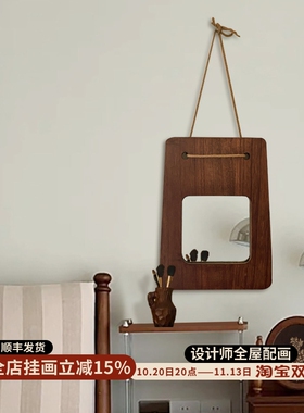 中古麻绳吊镜纯手工高清真镜面化妆镜入户玄关镜卧室梳妆台装饰画