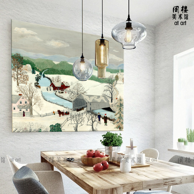 廊桥 grandma moses 摩西奶奶 装饰画朴素艺术美式田园乡村疗愈系