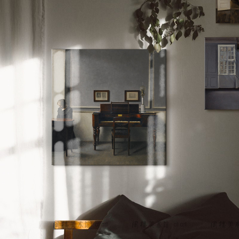 哈默修伊 现代小众装饰画北欧客厅背景墙艺术挂画丹麦复古名画