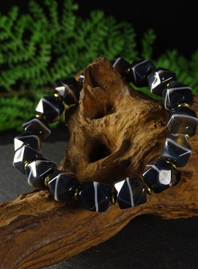 圣饰奇缘菱形一线药师珠天珠天然西藏真品玛瑙手串男女9*10mm左右