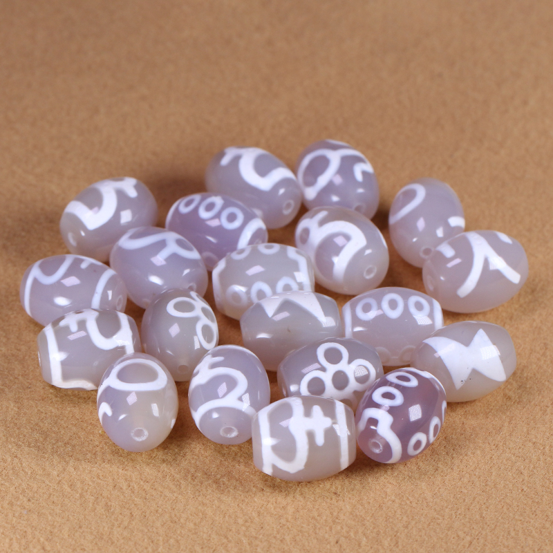 圣饰奇缘庙供玛瑙玉髓原矿老矿白毫财神宝瓶天珠14*19mm手串项链