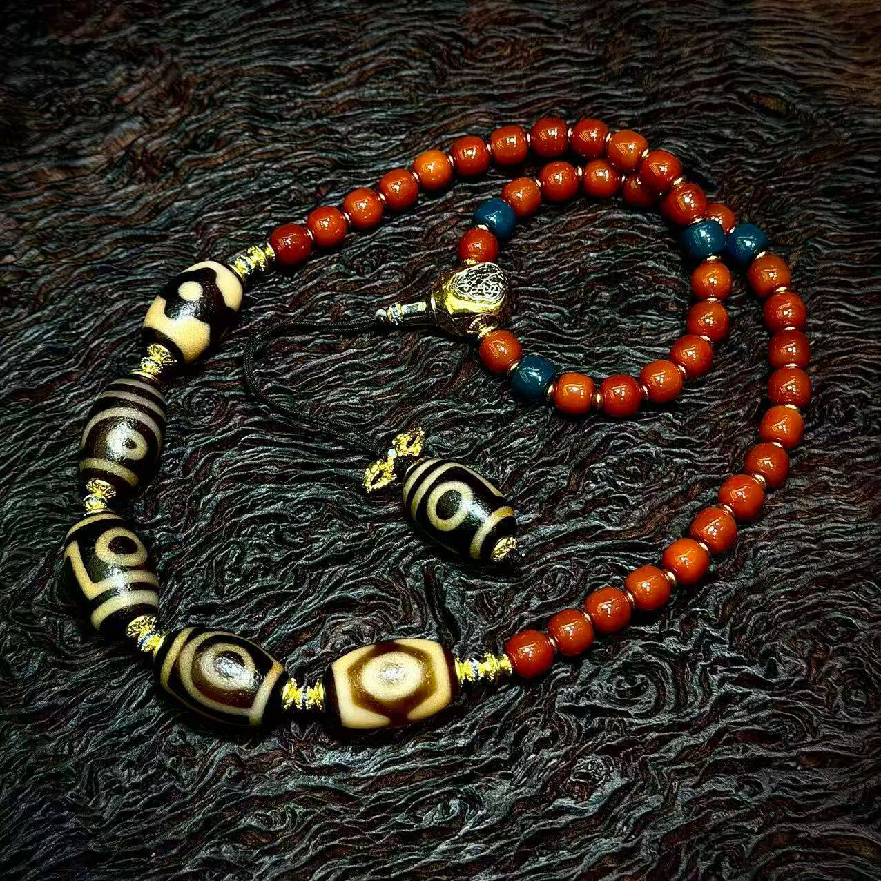 5A级西藏天然真品老矿原石玛瑙一眼靠山二三眼天珠多宝项链12*20m