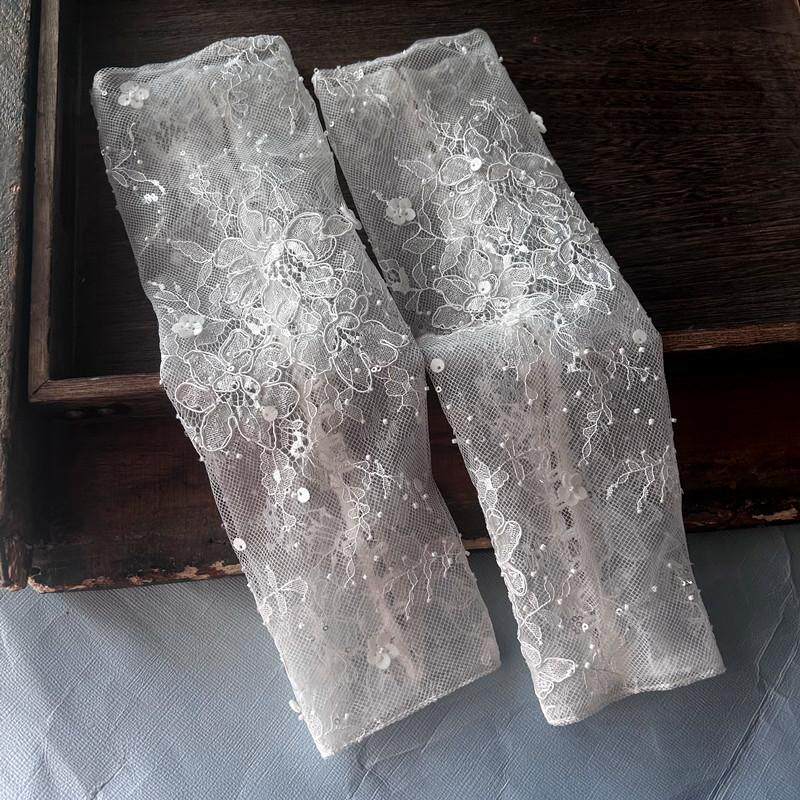 新款婚纱中长袖子手工缝制蕾丝绣亮片珠子礼服配饰新娘结婚影楼