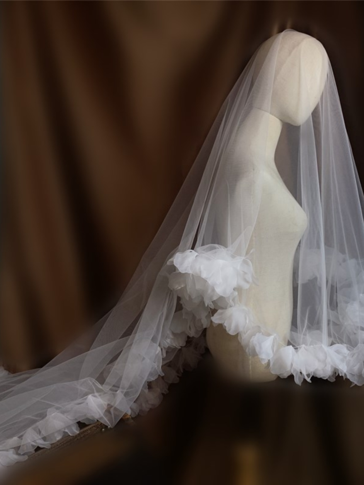 新款头纱长款单层3米超仙花朵新娘结婚拍片造型头纱白色个性写真
