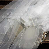 新娘结婚头纱单层钉珍珠白色2米主婚纱头饰礼服造型头纱手工