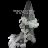 手工欧根纱花朵头纱长款 新款 个性 白色新娘结婚摄影楼造型拍照客片